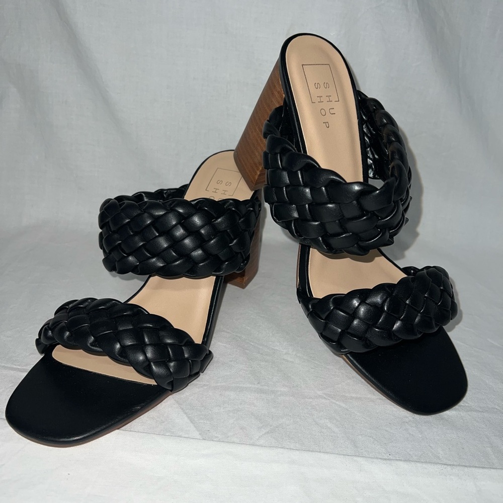 Shu Shop Heaven Black Braided stacked Heel, size 10